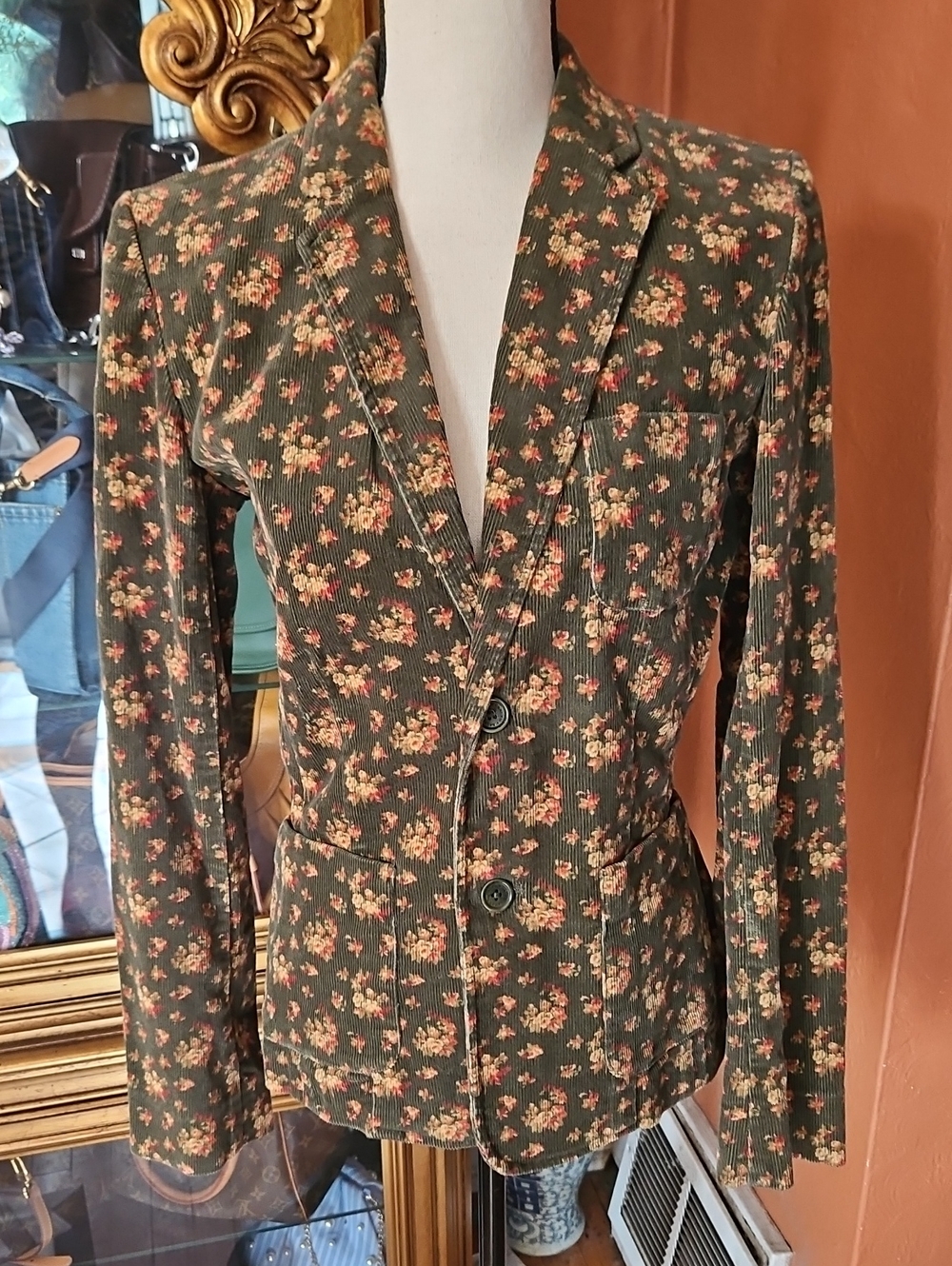 Ralph Lauren Vintage Olive Green Floral Corduroy Blazer Size M